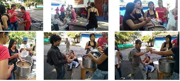 Fotografías de la chocolatada entre estudiantes y consumidores de la calle