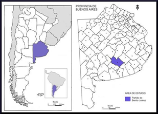 Ubicación del partido de Benito Juárez, Argentina.